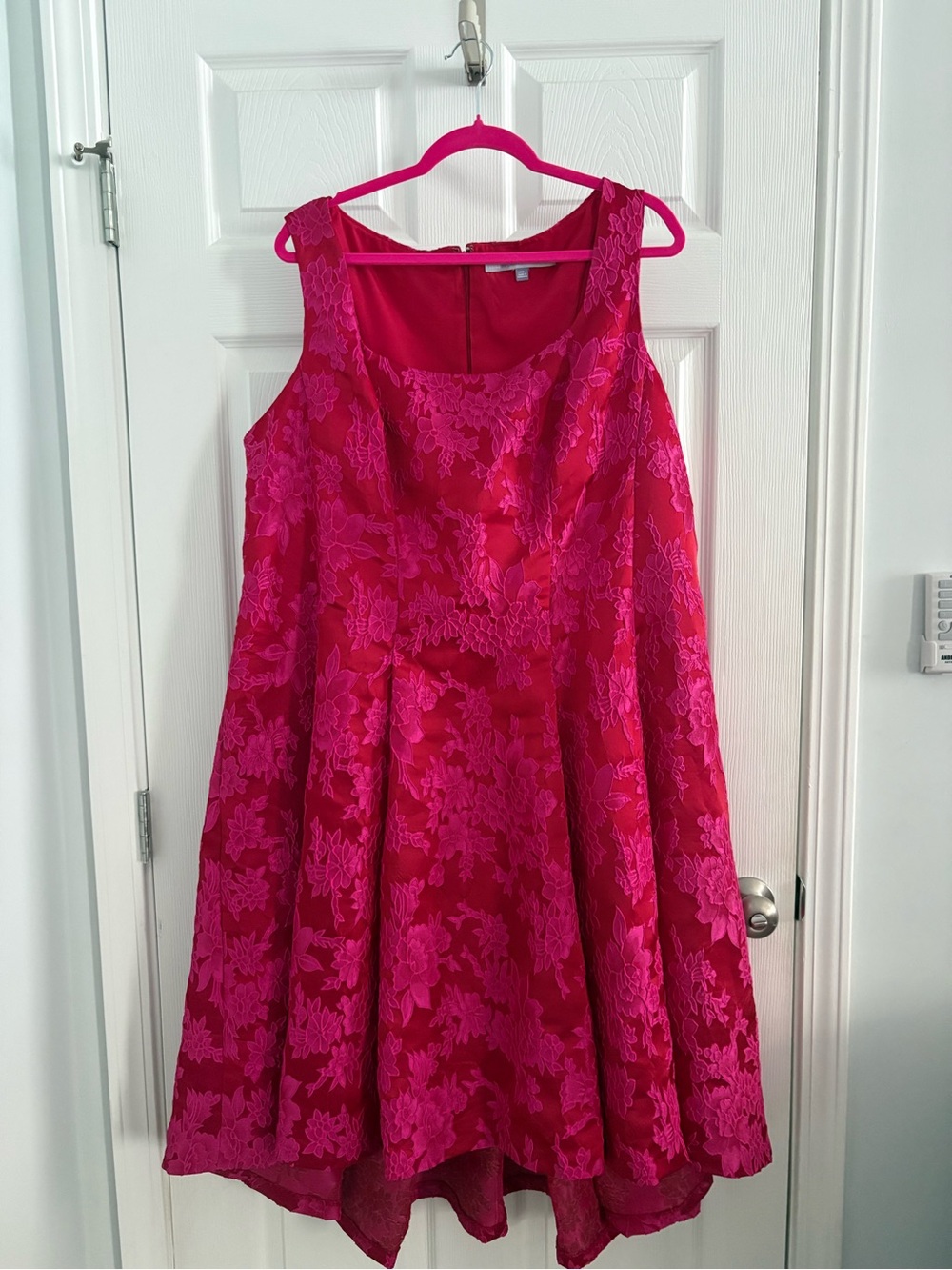 Fuchsia Brocade Fit-and-Flare Dress